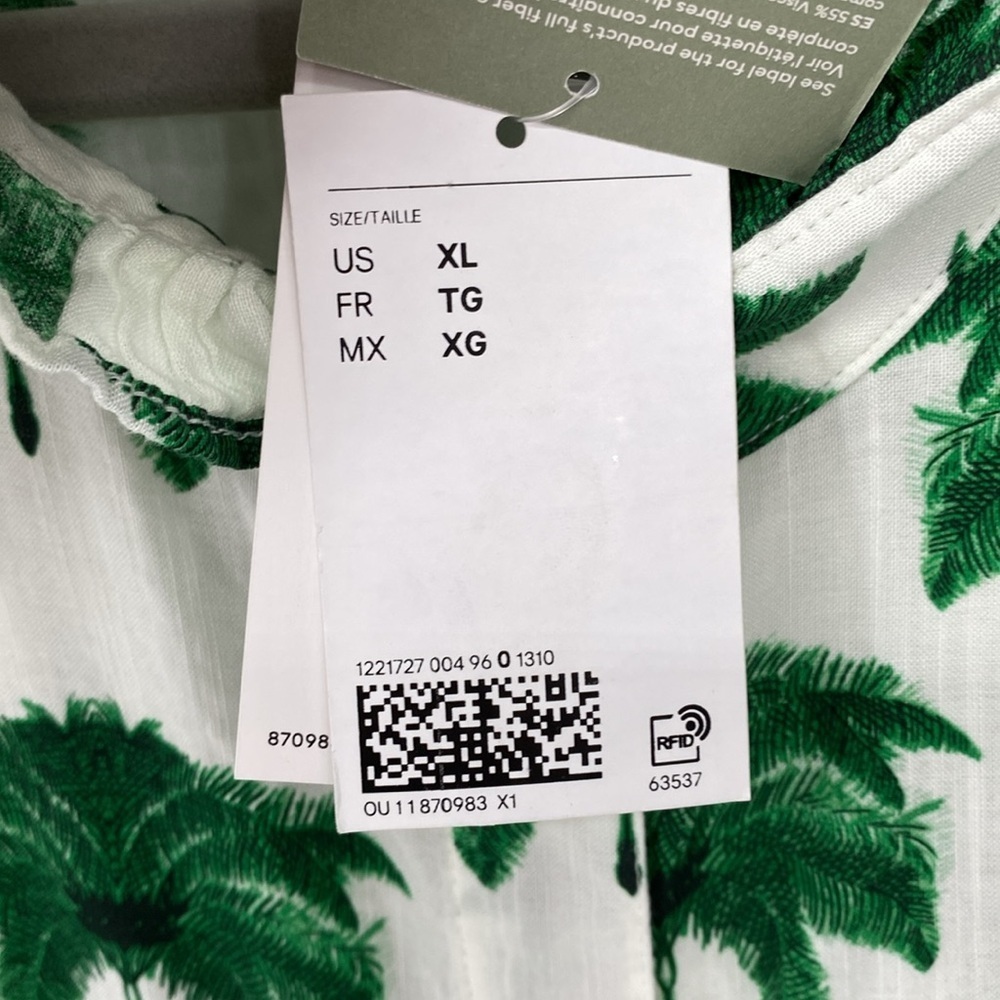 H&M White and Green Tropical Print Dress XL NWT - Picture 11 of 13